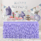 Leegleri Lavender Purple Curly Willow Tulle Tutu Table Skirt for Rectangle or Round Table,Ruffle Table Skirts for Mermaid Party Baby Shower Decoration(L 6(ft)*H 30in table skirt) - Image 3