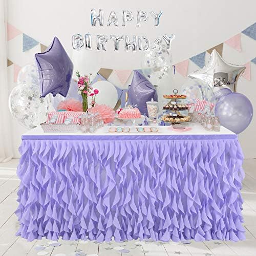 Leegleri Lavender Purple Curly Willow Tulle Tutu Table Skirt for Rectangle or Round Table,Ruffle Table Skirts for Mermaid Party Baby Shower Decoration(L 6(ft)*H 30in table skirt) - Image 3