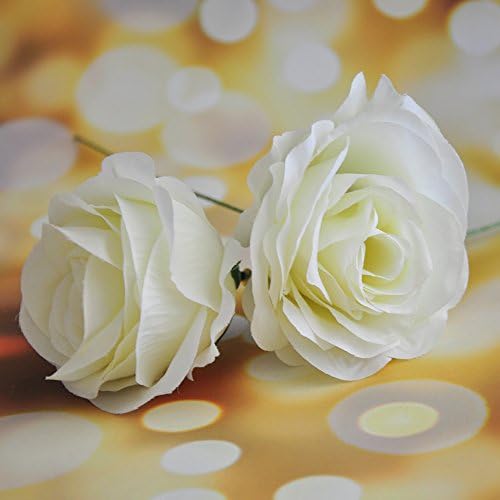 Artificial Flowers 50PCS Silk Rose with Wire Stem Real-Touch Fake Rose for DIY Wedding Décor Bride&Bridesmaid Bouquets Home Office Baby Shower Party Prom Centerpieces Arch Garland（White） - Image 3
