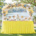 Yellow Tulle Tablecloth for 6 Foot Rectangular Tables 6ft Yellow Rectangle Table Cloth Wrinkle Free Table Cover with Tutu Skirt for Birthday Cocktail Banquet Buffet Lemon Citrus Fruit Party Decoration by Suppromo