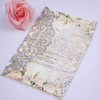 50 pcs 250GSM Silver Glitter Wedding Invitations Cards Laser Cut Pocket Covers only, no envelope,no insert 5x7 - Image 3