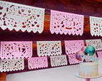 Pink/White Girl Baby Shower Party Banners - Pink Baby Shower Decorations Fiesta Papel Picado Paper Garland, Streamers Features Rocking Horses, Babies, Baby Bottles and Heart Designs 5pack/60 feet by PapelPicadoFiestaBanners