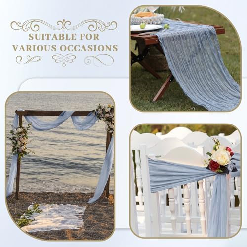 Le courant 12pcs 10Ft Cheesecloth Table Runner, Rustic Boho Gauze Cheese Cloth Runner Table Runner for Weddings Bridal Baby Shower Birthday Holiday Parties Home Decor, Dusty Blue - Image 6