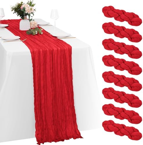 8 Pack Red Cheesecloth Table Runners 20x120 Inch Gauze Table Runner 10FT Easter Cheese Cloth Table Runner Rustic Sheer Runner for Wedding Baby Shower Birthday Party Table Decor by Yorcari