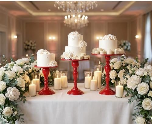 Red 3Pcs Metal Round Vintage Cake Stand Set 8"10"12" Dessert Display - Image 5