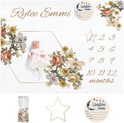 Personalized Baby Milestone Blanket for Boys Girls Baby Month Blanket- First Year Calendar Monthly Growth Chart - Flower Theme Halloween Birthday Gifts for Infant Todder(FixedSize) by Dyoart