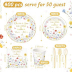 Pickmesh 400 Pcs Floral Bridal Shower Party Supplies Paper Plates Serve 50 - Image 2