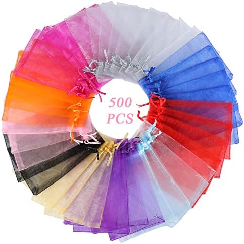 Woanger 500 Pcs Multicolor Organza Bags Bulk 4 x 6 Inch Small Drawstring Mesh Gift Bags Sheer Jewelry Pouches Sachet Candy Pouch for Wedding Favor Holiday Festival Birthday Party Shower by Woanger