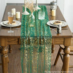 Artoid Mode Green Gold Gauze Table Runner 120 Inch 10Pcs, Glitter Metallic Foil Sheer Dining Wedding Anniversary Holiday Table Decor for Home Party - Image 2