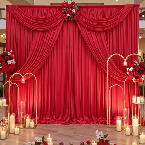 gogoparti 50x12ft Red Backdrop Curtain for Wedding Parties, 10 Panels (5x12 ft Each) Wrinkle-Free Dackdrop Curtains, Silky Draping Fabric for Birthday Party, Baby Shower, Photo Background - Image 2