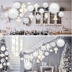 Cinnvoice 28 Pcs Snowflake Fans and Honeycomb Balls Winter Wonderland Decor - Image 6