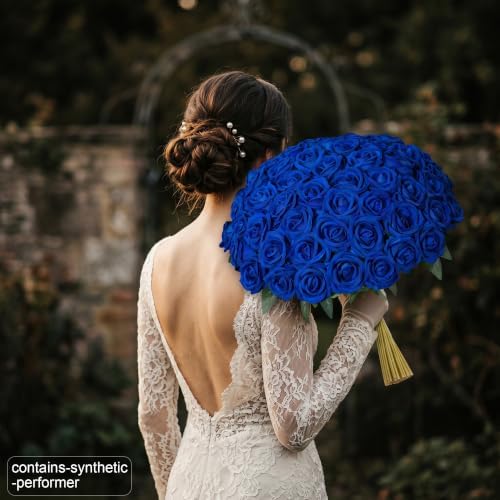 50 PCS Blue Roses Artificial Flowers, Fake Roses with Long Stem Realistic Silk Roses for DIY Wedding Bouquets Tables Centerpieces Arrangements Baby Shower Birthday Home Decor Christmas Gift for Her - Image 5