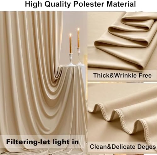 20ft x 8ft Wrinkle Free Beige Backdrop Curtains for Parties Weddings, 4 Panels 5×10ft Soft Silk Polyester Photo Backdrop Drapes for Birthday Baby Shower Baptism Photo Photography Background Cloth - Image 4