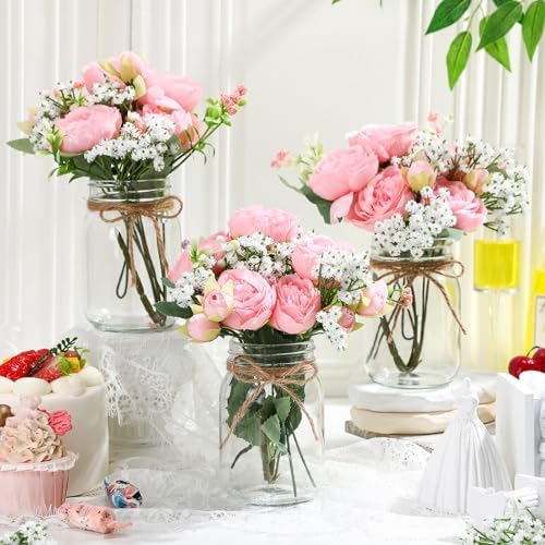 Zeyune 6 Sets Mason Jar Flowers Centerpiece Table Decorations,Light Pink - Image 3