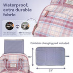 RUVALINO Diaper Bag Backpack, Multifunction Travel Pack Maternity Baby Changing Bags, Large Capacity, Waterproof, Pink Plaid - Image 6