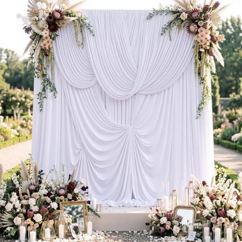 30x16ft White Backdrop Curtains for Wedding Party, 6 Panels 16 ft Long Back Drop Cloth, Wrinkle-Free Polyester Drapes for Birthday, Baby Shower, Stage Photography Background by Gogoparti