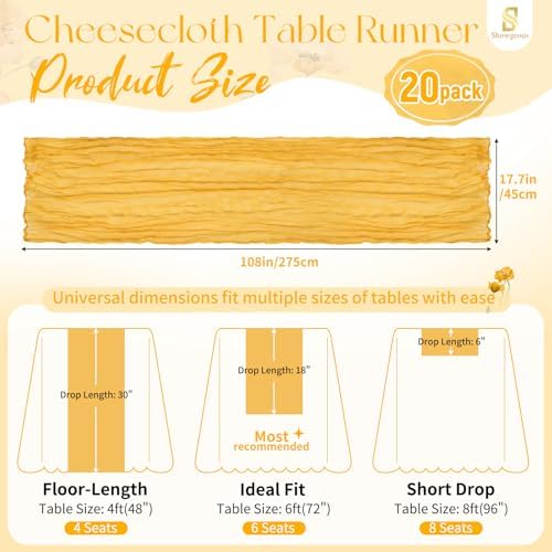 Showgeous 20 Pack Gold Cheesecloth Table Runner, 17 x 108 Inches - Image 2