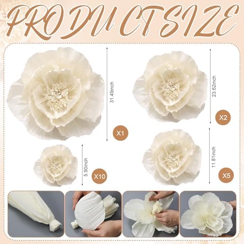 Giegxin 18 Pcs Beige Large Paper Flowers White Wedding Tissue Pom Pom - Image 3