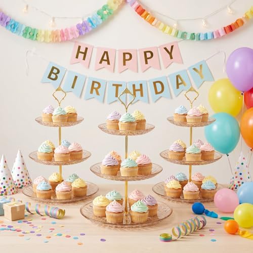 Patelai 8 Packs 3 Tier Acrylic Cake Stand with Round Holder 3 Tier Serving Tray Acrylic Crystal Cupcake Stand Holder for Home Wedding Birthday Baby Shower Tea Party Favors(Clear Amber, Golden Crown) - Image 5