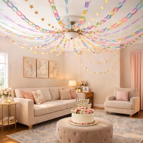 Gleebixi Pastel Birthday Decorations Kit with Paper Chain Garland - Image 3