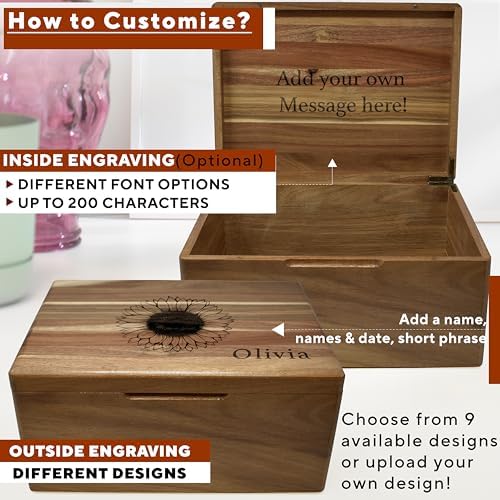 Flower Keepsake Boxes for Women, Engraved Flying Butterflies Box Name - Image 3