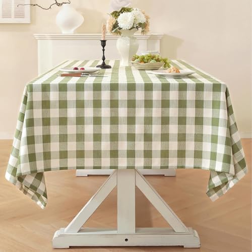 Laolitou Spring Green Gingham Tablecloth Rectangle Tables Checkered Buffalo Plaid Table Cloth Cotton Linen Farmhouse Tablecloths Washable Wrinkle Free for Baby Shower Picnic Kitchen, 60"x90" 6-8 Seats by Laolitou
