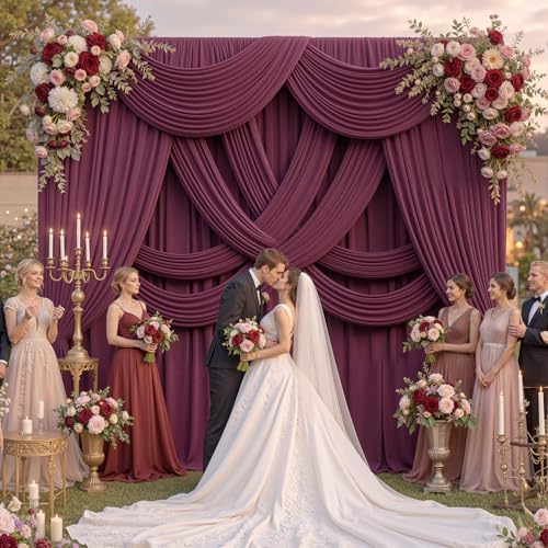 gogoparti 50ft x 12ft Burgundy Wrinkle-Free Backdrop Curtain for Wedding Parties, Thick Polyester 10 Panels 5x12ft for Wedding Birthday Baby Shower Halloween Photography Party Background - Image 7