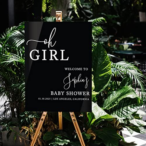 Andaz Press 16"x20" Black Acrylic Personalized Baby Shower Welcome Sign, Gender Neutral Large Custom Sign for Easel Stand, Oh Girl Baby Shower Decorations - Image 3