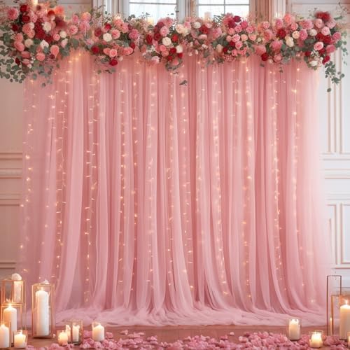20x10ft Dusty Rose Tulle Backdrop Curtain with Lights String for Parites, Sheer Backdrop Curtains for Wedding Baby Shower Birthday Party Photo Shoot Decorations - Image 7