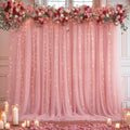 10x10ft Dusty Rose Tulle Backdrop Curtain with Lights String for Parites, Sheer Photo Backdrop Drapes for Wedding Baby Shower Bridal Shower Birthday Party Photo Shoot Background Decorations by Partisky