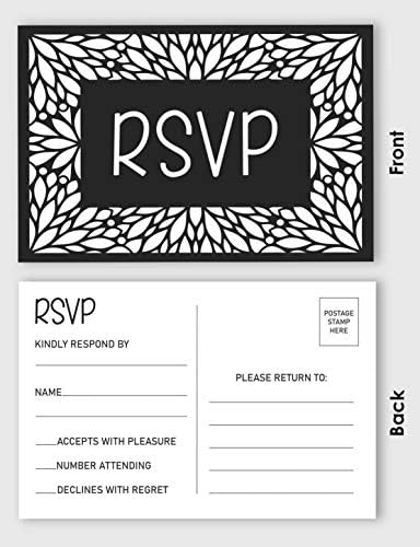 RSVP Postcards (Set of 50) 4"X6" Blank with Mailing Side,RSVP Reply Response Cards for Wedding Black Floral Print Return Cards - Image 3