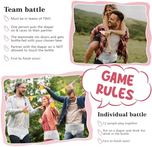12 Set Bottle Chug Baby Shower Games Favors Funny Diaper Change Game Including Plastic Baby Bottles Chug Disposable Diapers Themed Sign for Gender Reveal Party Supplies(Pink,Flower) - Image 4