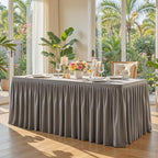 Wish Care Natural Table Clothes for Rectangle Tables 6ft, Wrinkle Resistant Fitted Table Cloth with Pleated Ruffle Skirts for Banquet Wedding Baby Shower Folding Tables - Image 2