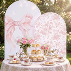 Mindsoft 2 Set Pink Bow Floral Arch Backdrop Cover 7.2ft 6.6ft - Image 3