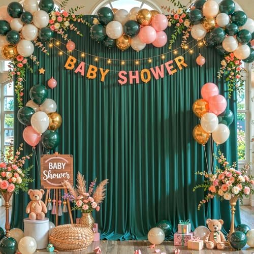 10x10FT Backdrop Curtains with Rod Pockets - Wrinkle Free Photo Stage Backdrop 2 Panels Curtains Drapes for Photography Wedding Party Baby Shower Decorations (Blackish Green) - Image 2