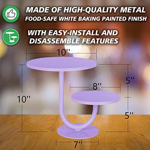 2 Tier Cake Stand, Metal Cupcake Stand Dessert Display Trays of 10/8 Inch, Tall Cake Stand for Wedding, Baby Shower, Home Decor, Throw Events and Parties (Purple) - Image 2
