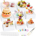Billbotk 8 Pieces Large Buffet Risers with Label Stands, Serving Tong and Markers for Party, Display Stands for Jewelry Display, Home Display, Table décor(12"/11"/ 10.5" /9.5"/ 8.5" /7.5" 6.8"/ 5") by Billbotk