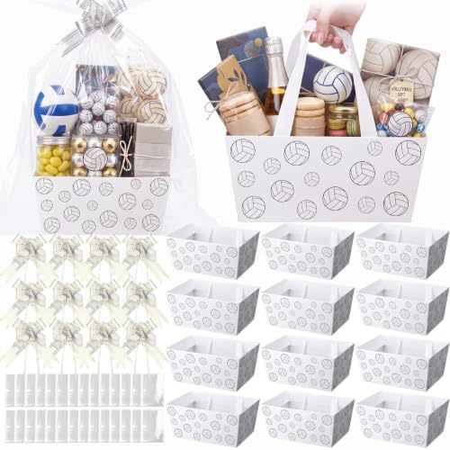 Funnymoom 12 Pcs Empty Volleyball Gift Baskets with Cellophane Bags & Bows by Funnymoom