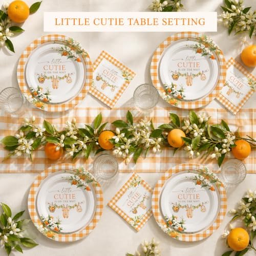 40 Guests A Little Cutie Baby Shower Plates and Napkins Set, Orange Citrus - Image 6