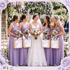 Abbylike 12 Pcs Floral Gift Bag Small Flower Tote Bag,Purple White - Image 4