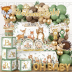 Woodland Baby Shower Decorations,260pcs Woodland Animals Baby Shower Decorations With Plates and Napkins Cups Tablecloth Backdrop Balloon Arch Cake Toppers for Woodland Creatures Baby Shower Supplies by Gumwaqu