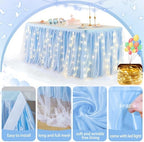 PARTISKY Blue Tulle Tutu Table Skirt for Rectangle Tables or Round Tables,Led Light String Table Cloth for Boys Girls Baby Shower Baby Shark Themed Party Dessert/Cake Tables - Image 5