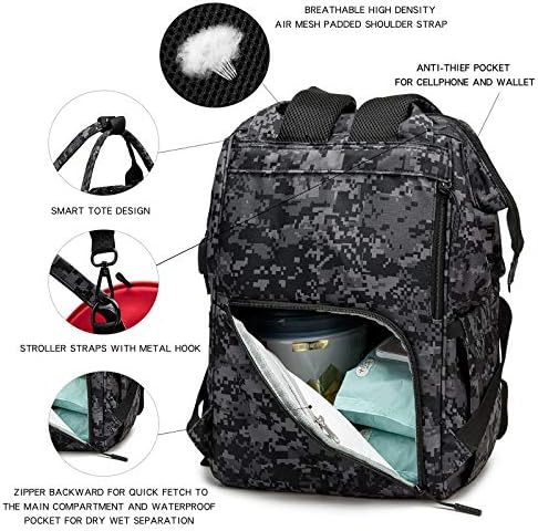 Diaper Bag Backpack with USB Charging Port Stroller Straps and Insulated Pocket,army military Travel Nappy Backpack for Dad/Mom (Black Camo) - Image 4