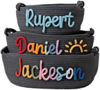 Personalized Baby Name Basket - Custom Embroidered Cotton Rope Organizer, Diaper Caddy & Nursery Storage Gift for Newborns, Toddlers - Baby Shower, Birthday, Easter Present (Dark Gray, M) by Unknown