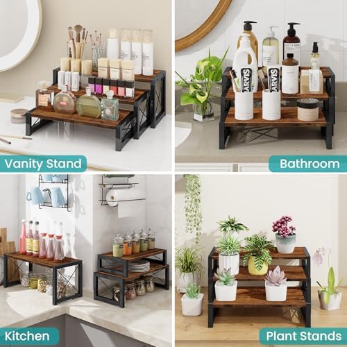 ELITEROO 3 Tier Cupcake Stand & Wood Display Risers, Dessert Stands for Cup Cake or Food, Riser Display Stand for Perfume Collectibles, Tiered Shelf Organizer for Market Retail Vendors, Rustic Brown - Image 4