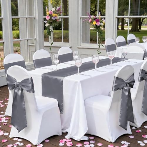 MDS® Pack of 75 Satin Chair Sashes for Wedding & Events – Silver Grey - Image 6