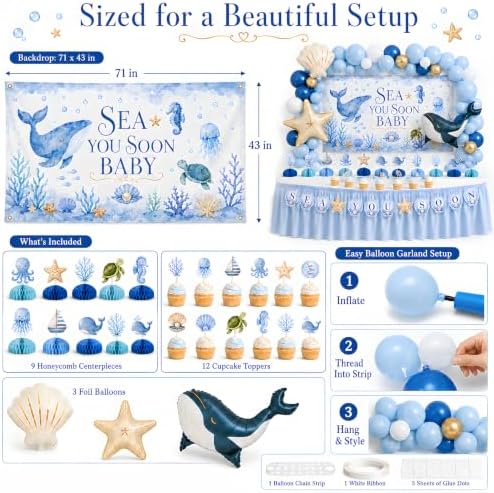 Sea You Soon Baby Shower Decorations Kit, Ocean Theme Party Set for Boys - Image 3