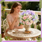 Tigeen 6 Bundles Artificial Flowers Bouquet for Wedding, Pink Purple - Image 5