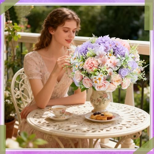 Tigeen 6 Bundles Artificial Flowers Bouquet for Wedding, Pink Purple - Image 5