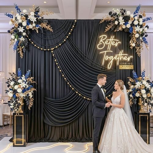 30ft x 10ft Wrinkle Free Black Backdrop Curtain for Parties, 6 Panels 5X10ft Polyester Black Photo Backdrop Drapes Back Drop Cloth for Birthday Wedding Party Photography Background - Image 3